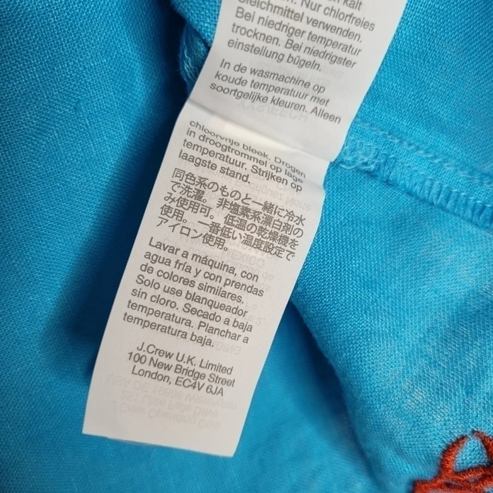 J. Crew Embroidered Linen Tunic Monaco Blue